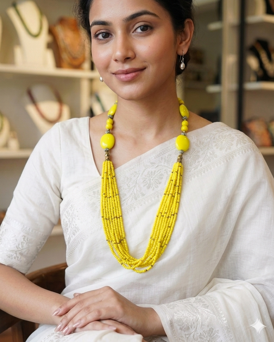 Handcrafted Multi-Strand Bead Necklace with Beaded Accents