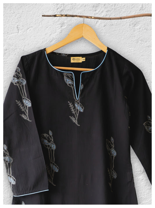 Cotton straight Kurta + Contrast neckline