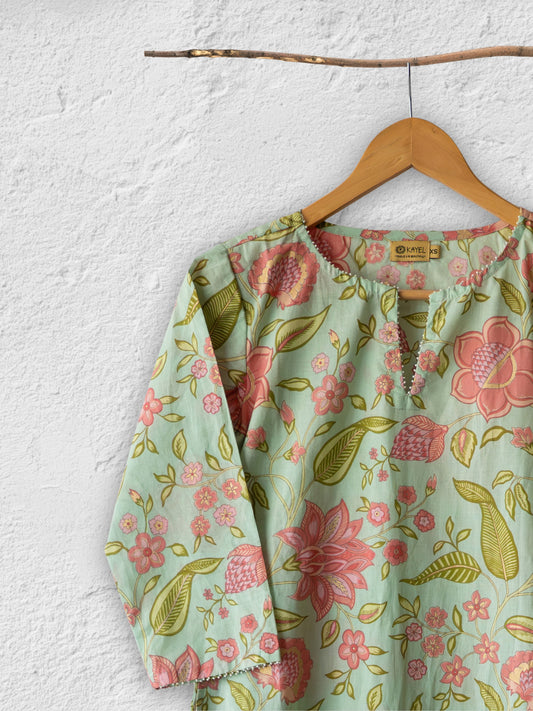 Block Printed Kurta With Beaded Neck