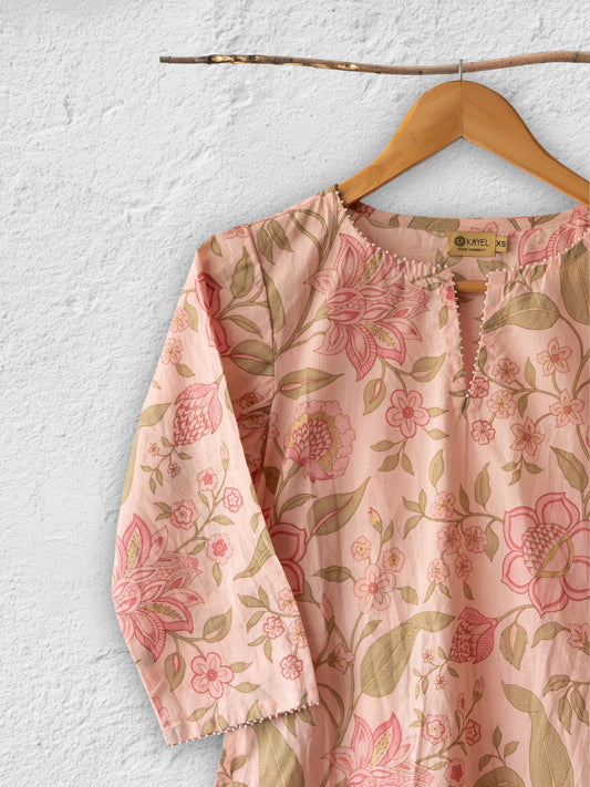 Block Printed Kurta With Beaded Neck