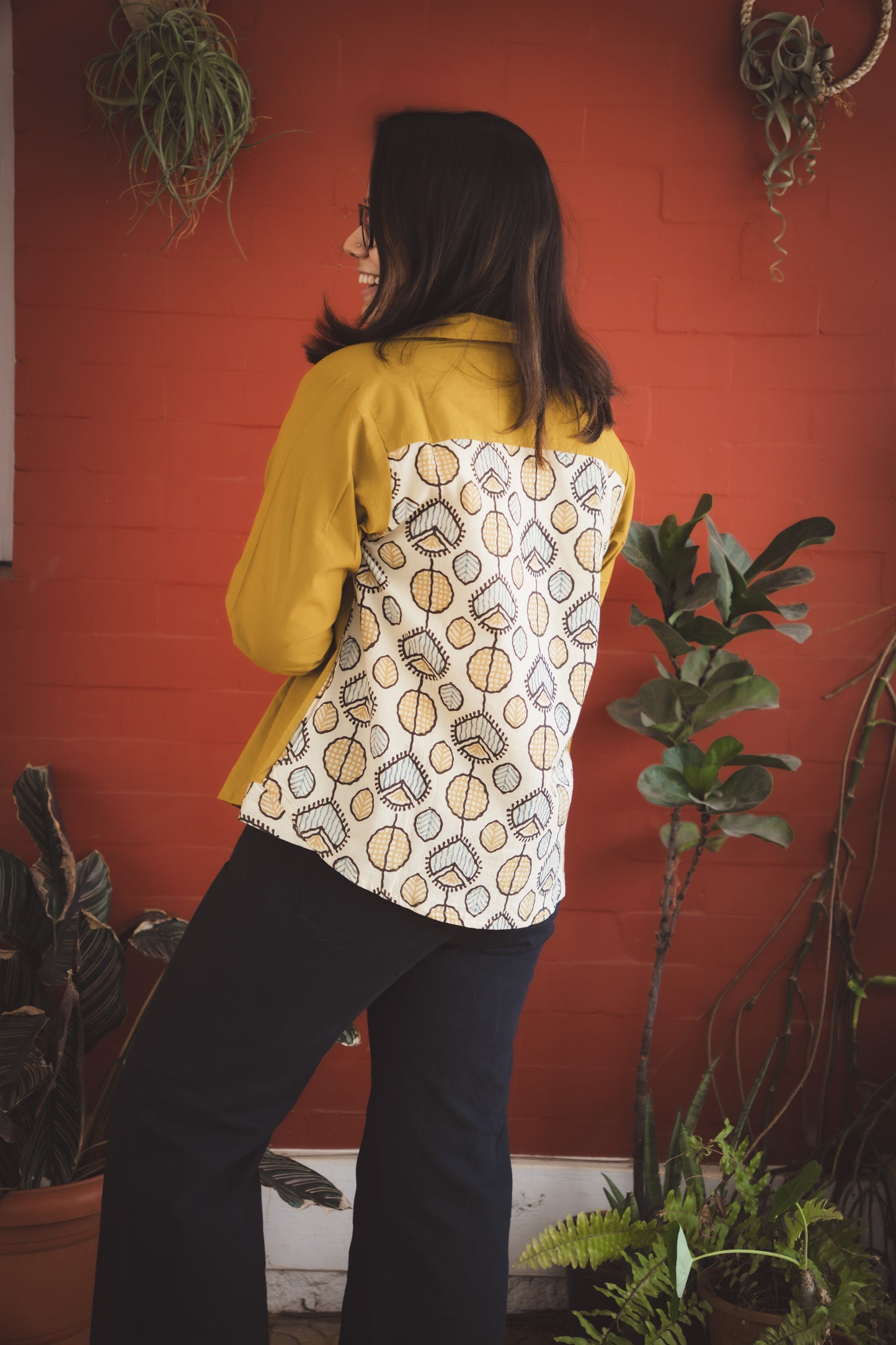 Cotton Shirt with Ajrakh Back Panel & Accents