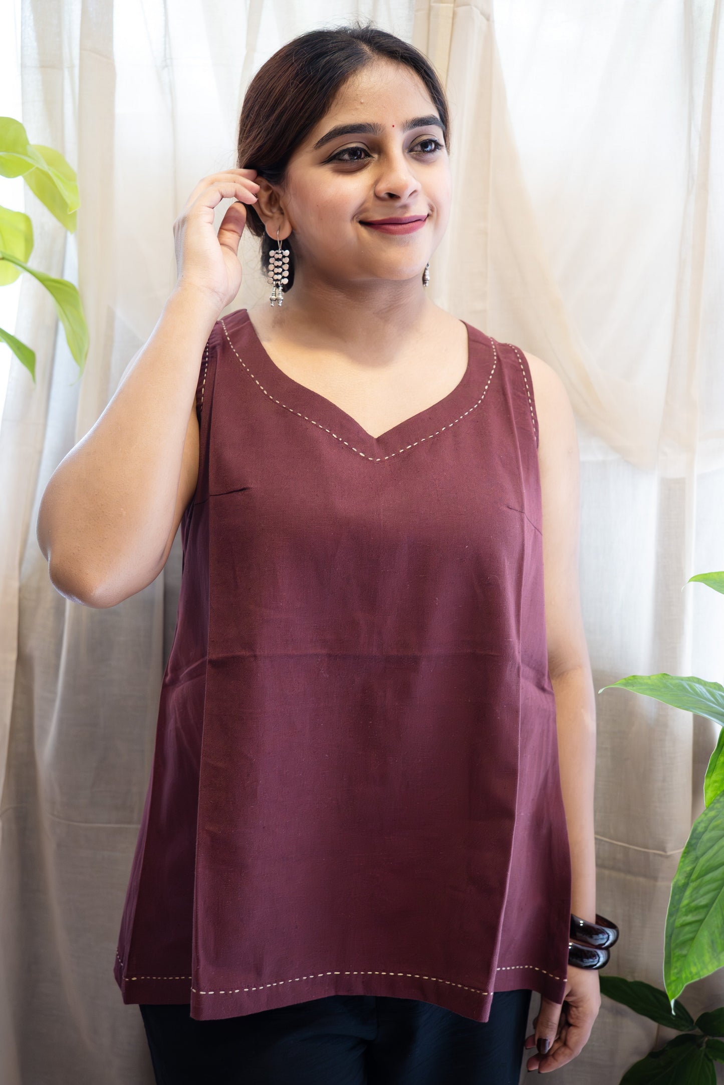 Sleeveless Flex Cotton Top with Kantha Embroidery