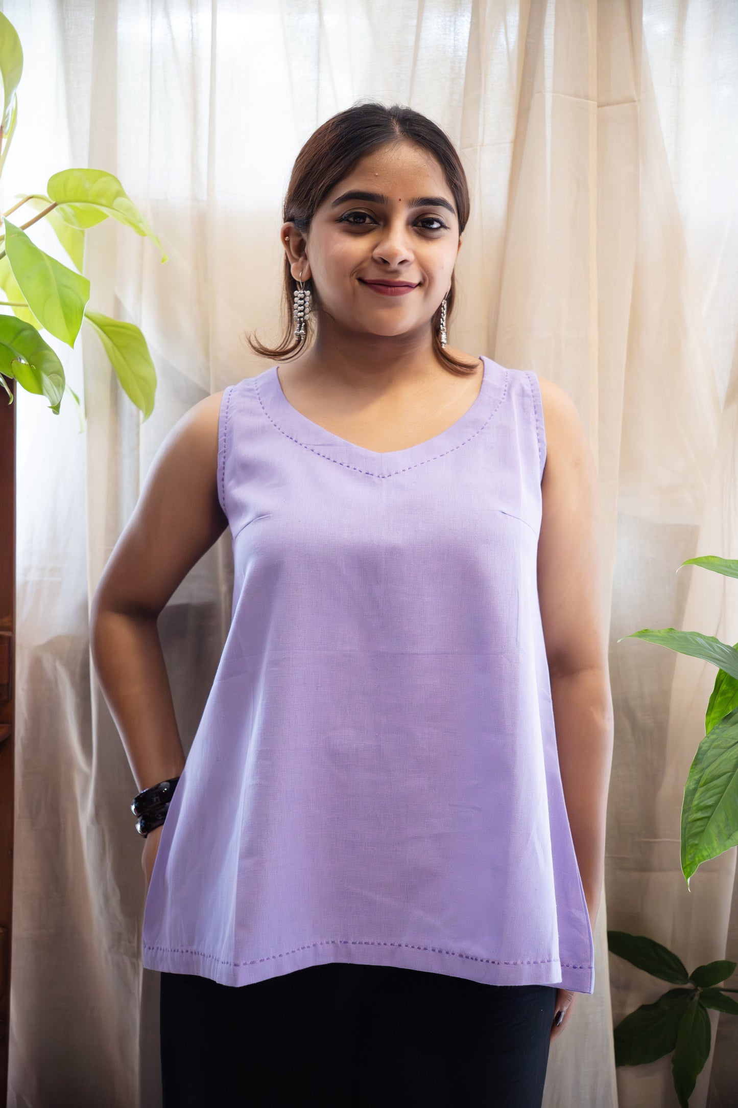 Sleeveless Flex Cotton Top with Kantha Embroidery