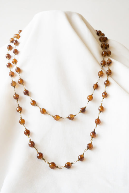 Handmade, hand-twisted agate stone long necklace.