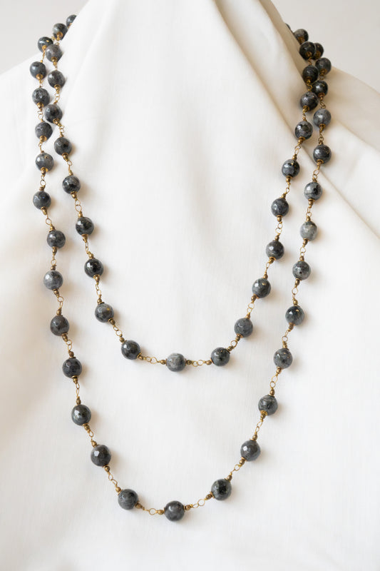 Handmade, hand-twisted agate stone long necklace