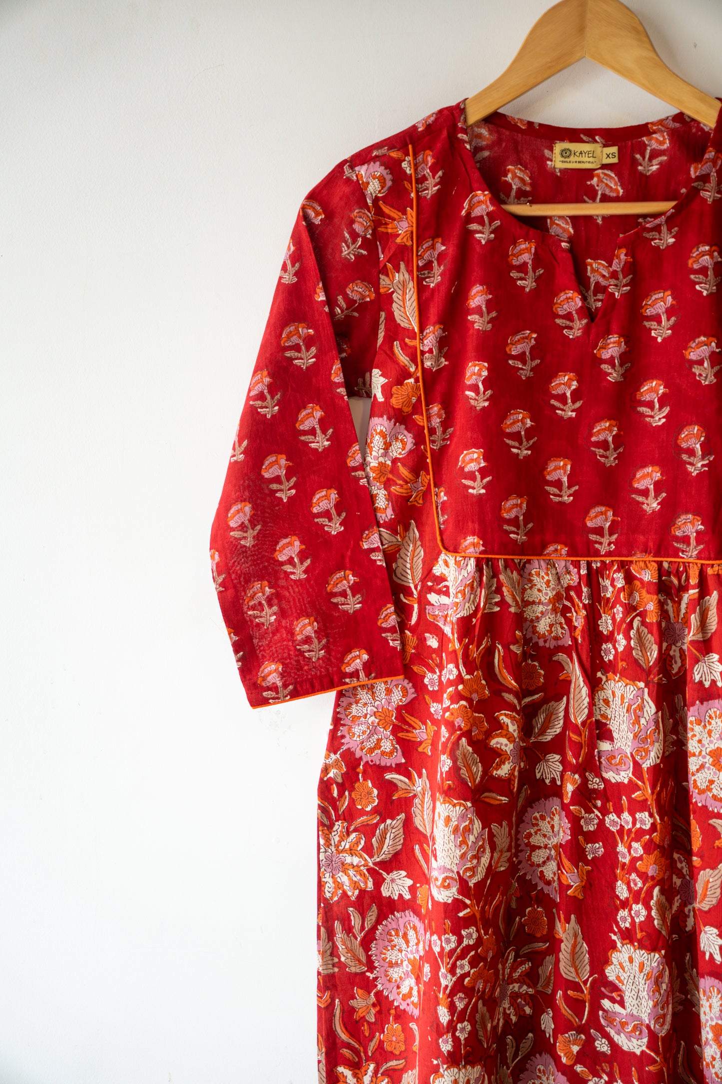 Block printed straight kurta with yoke & gathers.
