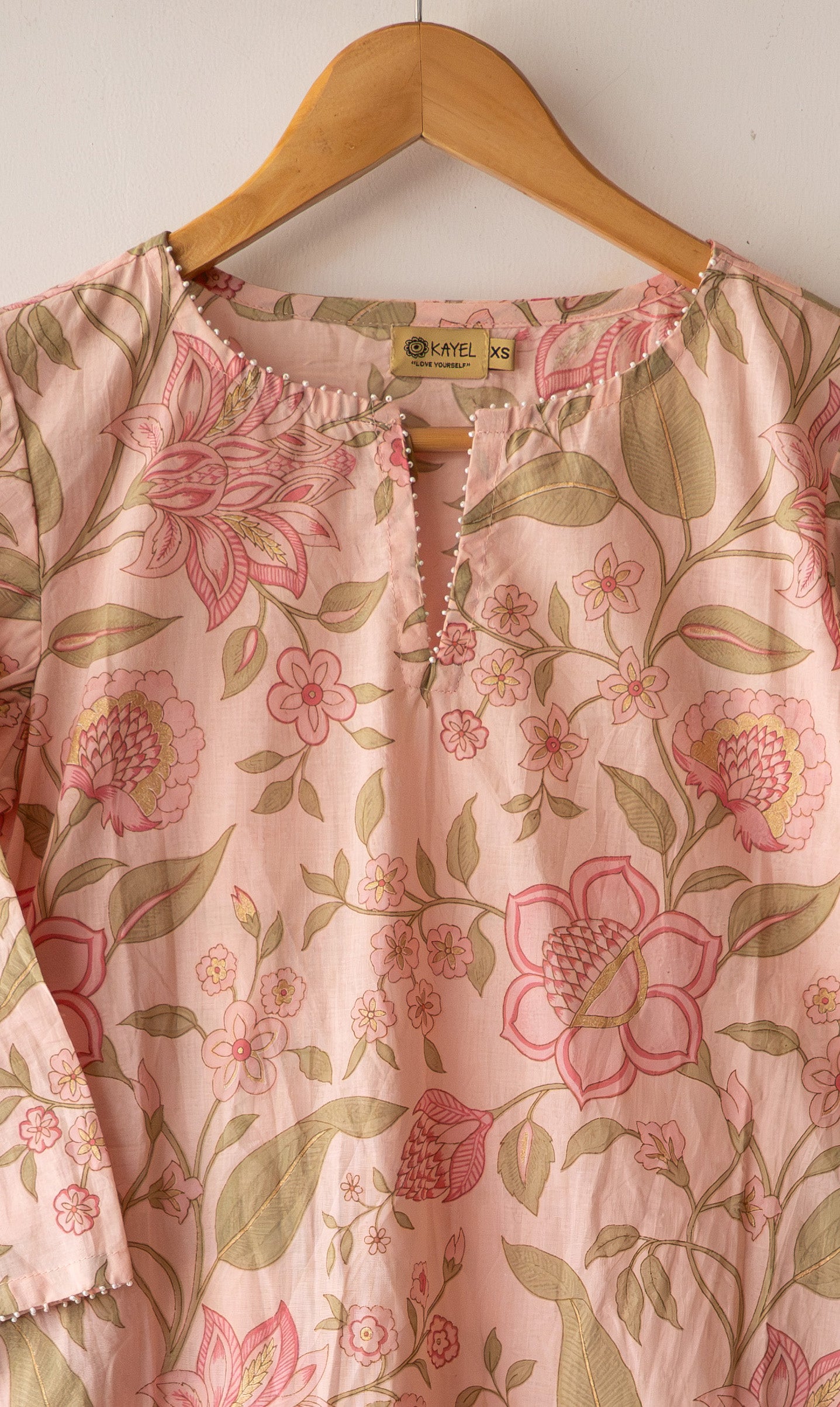 Block Printed Kurta With Beaded Neck