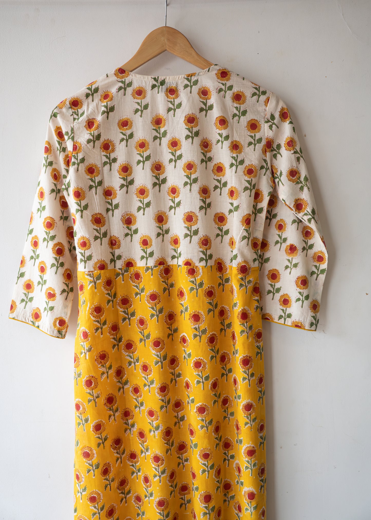 Block printed straight kurta with yoke & gathers.
