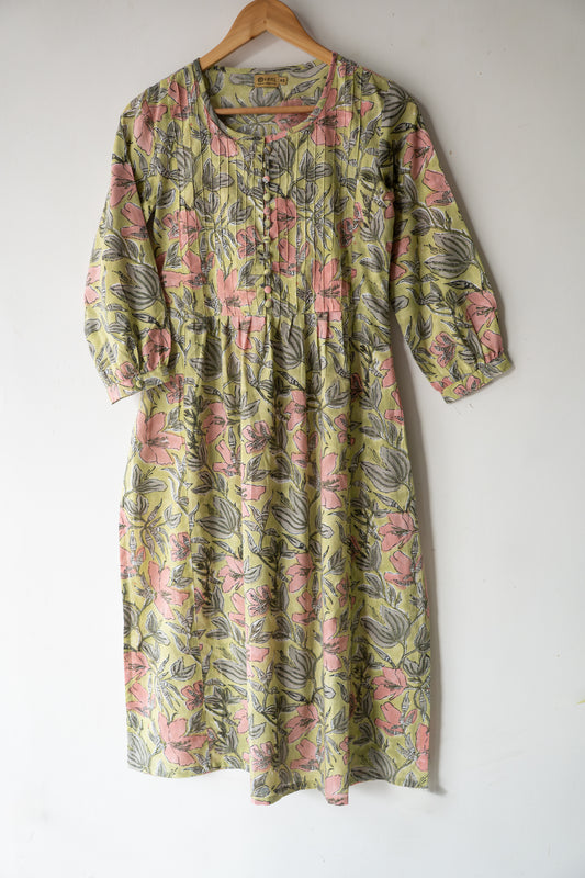 Block Printed Pin Tuck Yoke Kurta