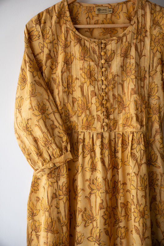 Block Printed Pin Tuck Yoke Kurta