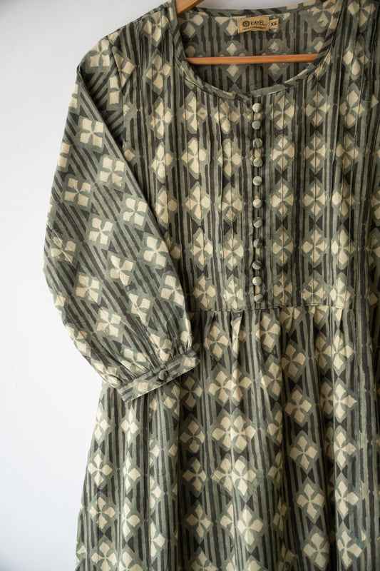 Block Printed Pin Tuck Yoke Kurta