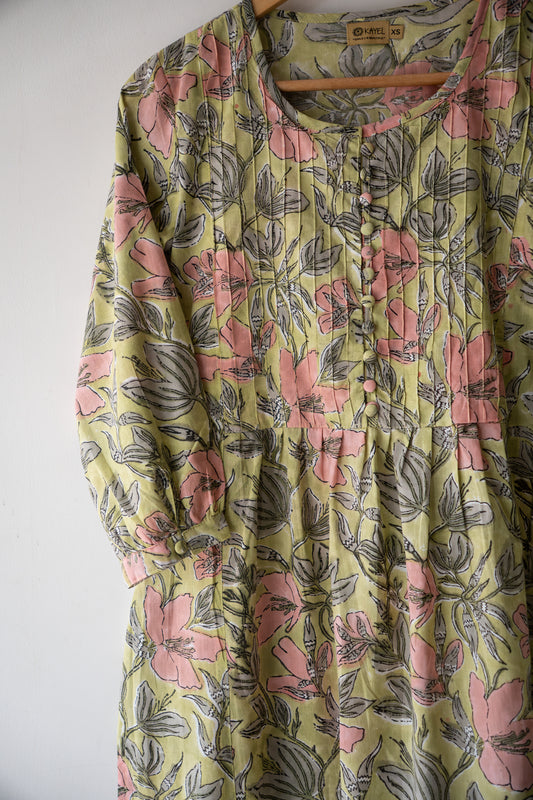 Block Printed Pin Tuck Yoke Kurta