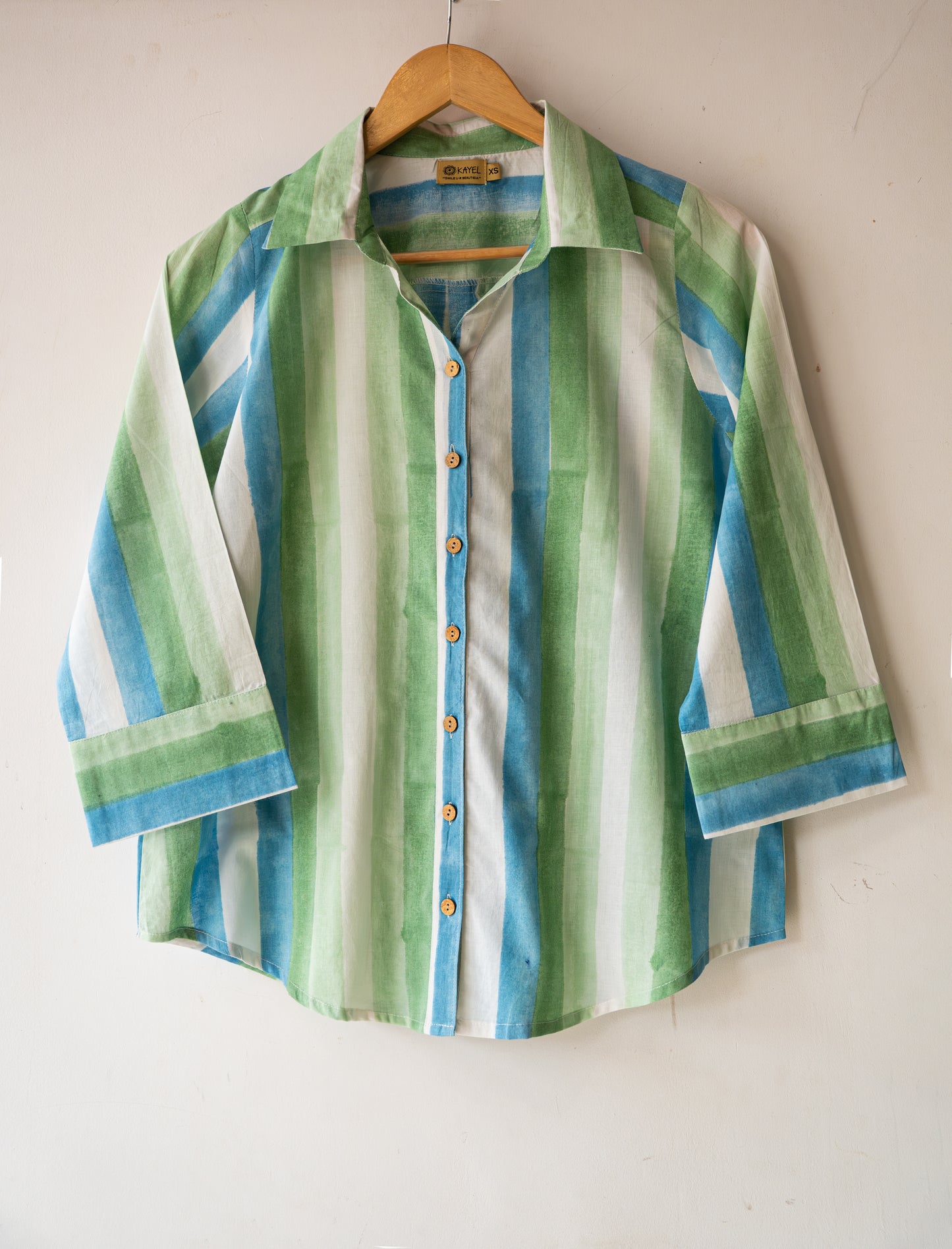 Block printed striped cotton shirts