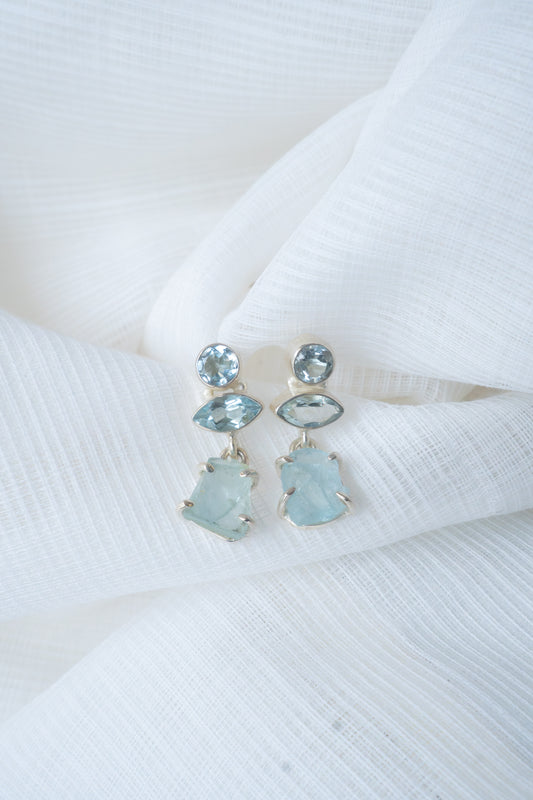 Pure Silver + Rough Stone Drop Earring