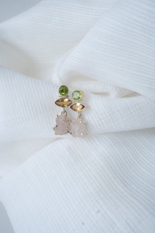 Pure Silver + Rough Stone Drop Earring