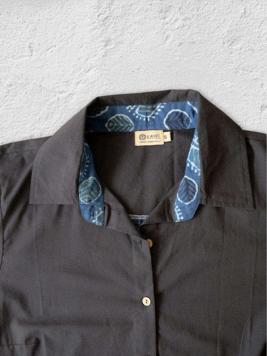 Cotton Shirt with Ajrakh Back Panel & Accents