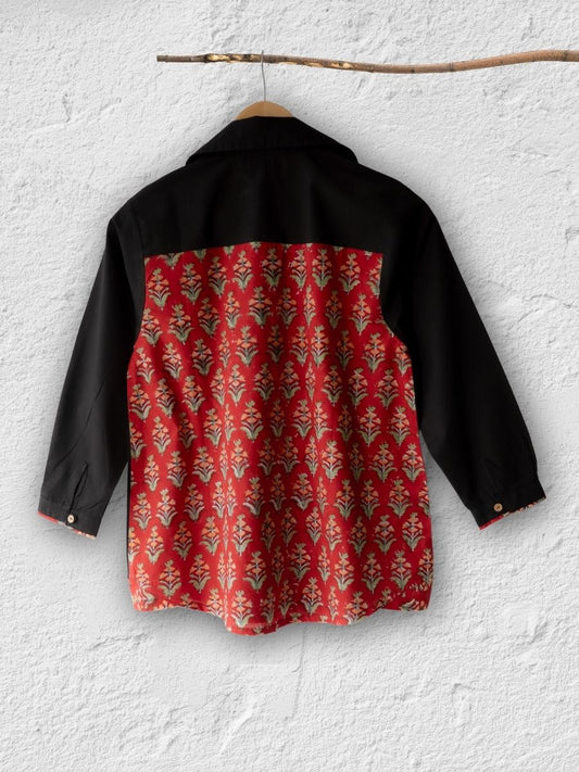 Cotton Shirt with Ajrakh Back Panel & Accents