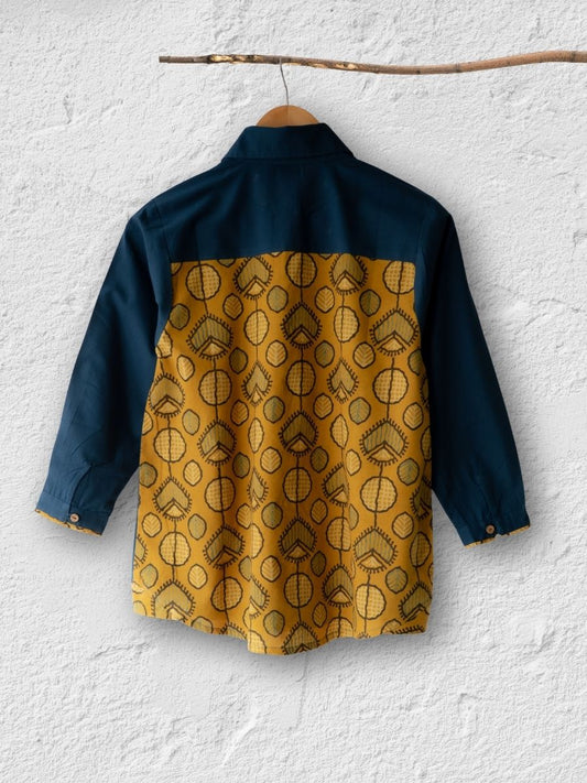 Cotton Shirt with Ajrakh Back Panel & Accents