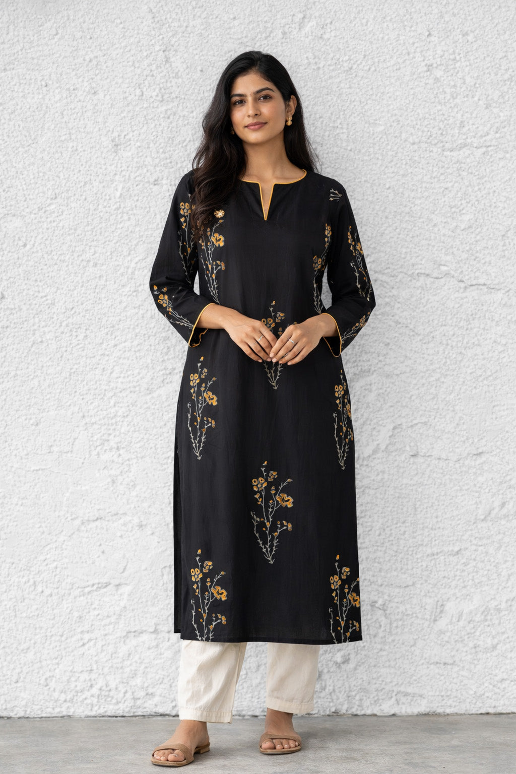 Cotton straight Kurta + Contrast neckline