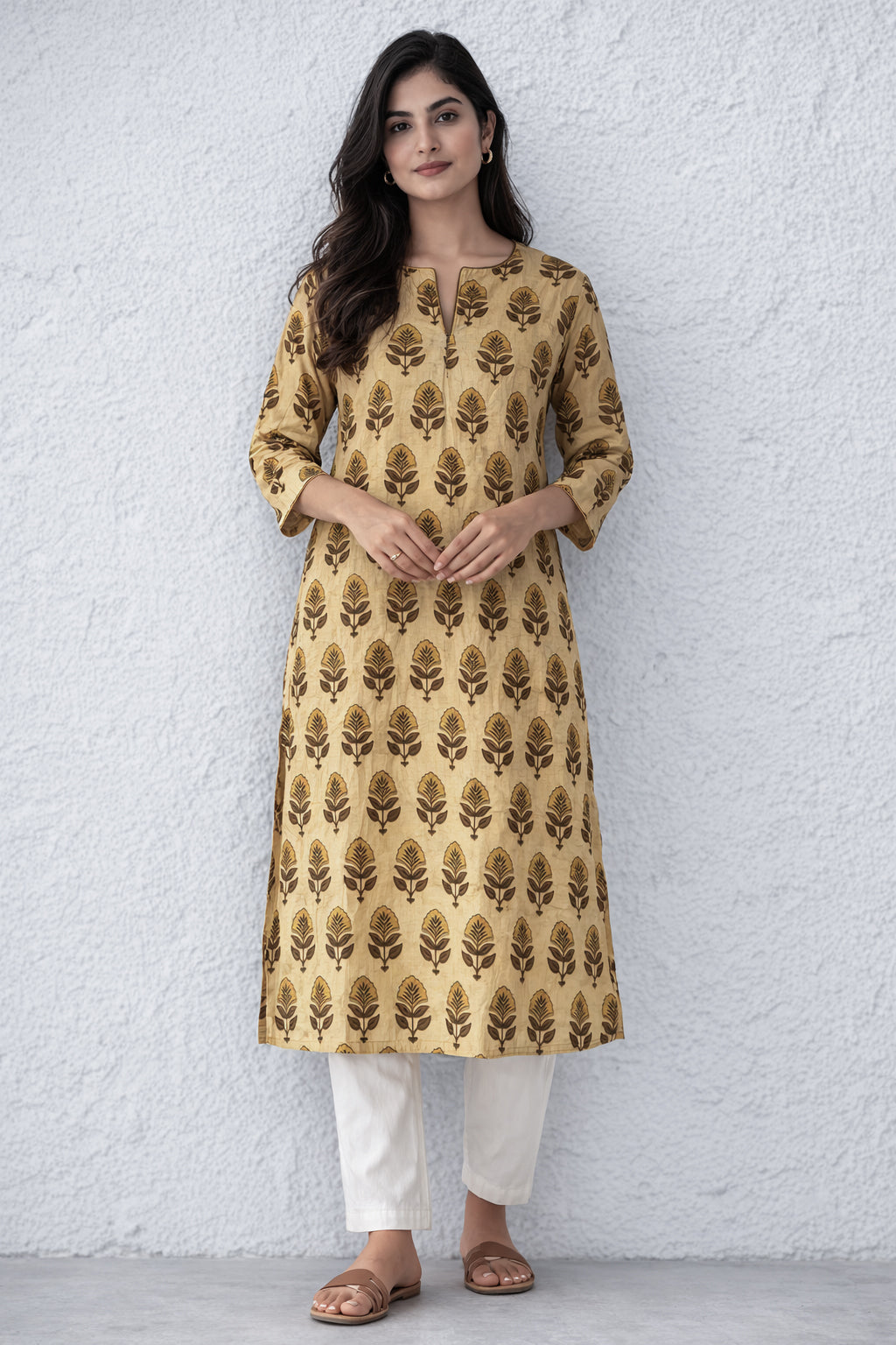 Cotton straight Kurta + Contrast neckline