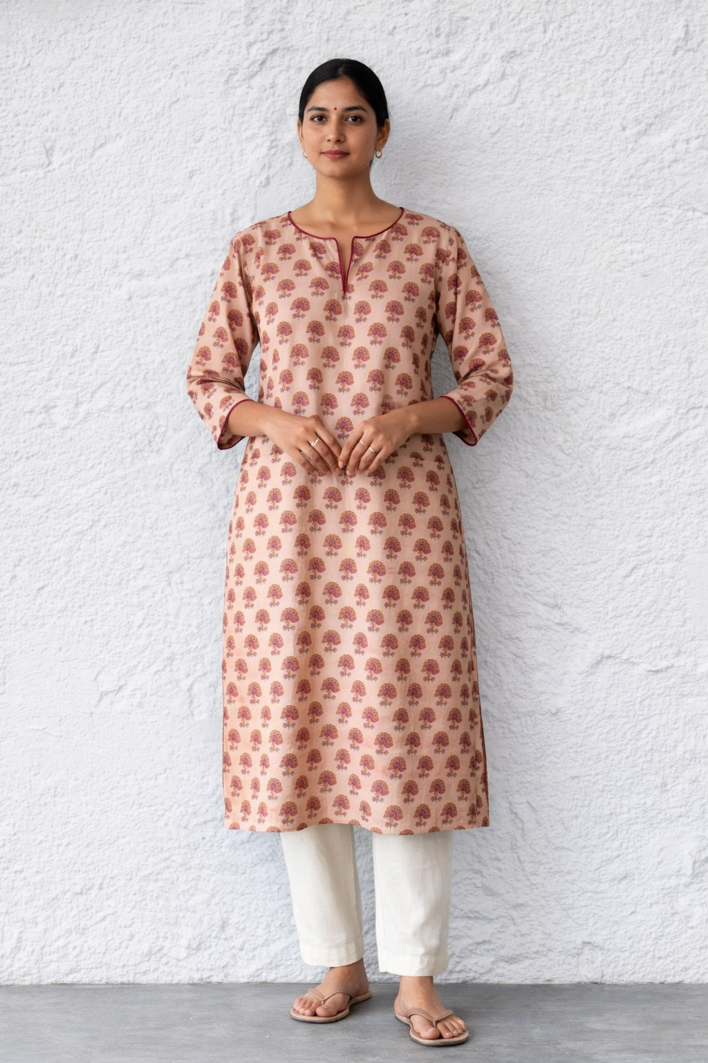 Cotton straight Kurta + Contrast neckline