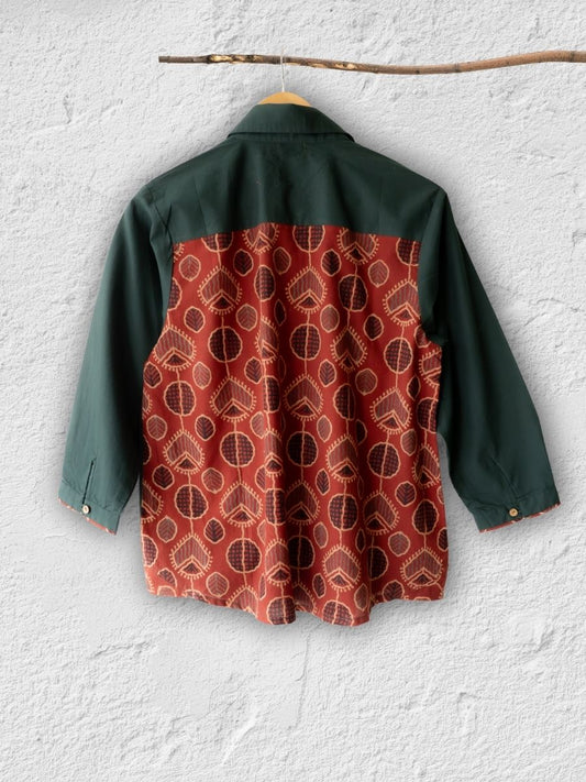 Cotton Shirt with Ajrakh Back Panel & Accents