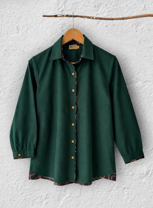 Cotton Shirt with Ajrakh Back Panel & Accents