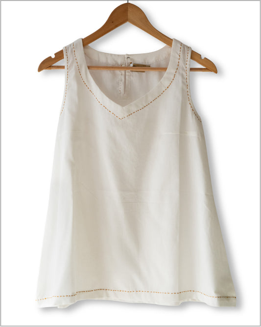 Sleeveless Flex Cotton Top with Kantha Embroidery