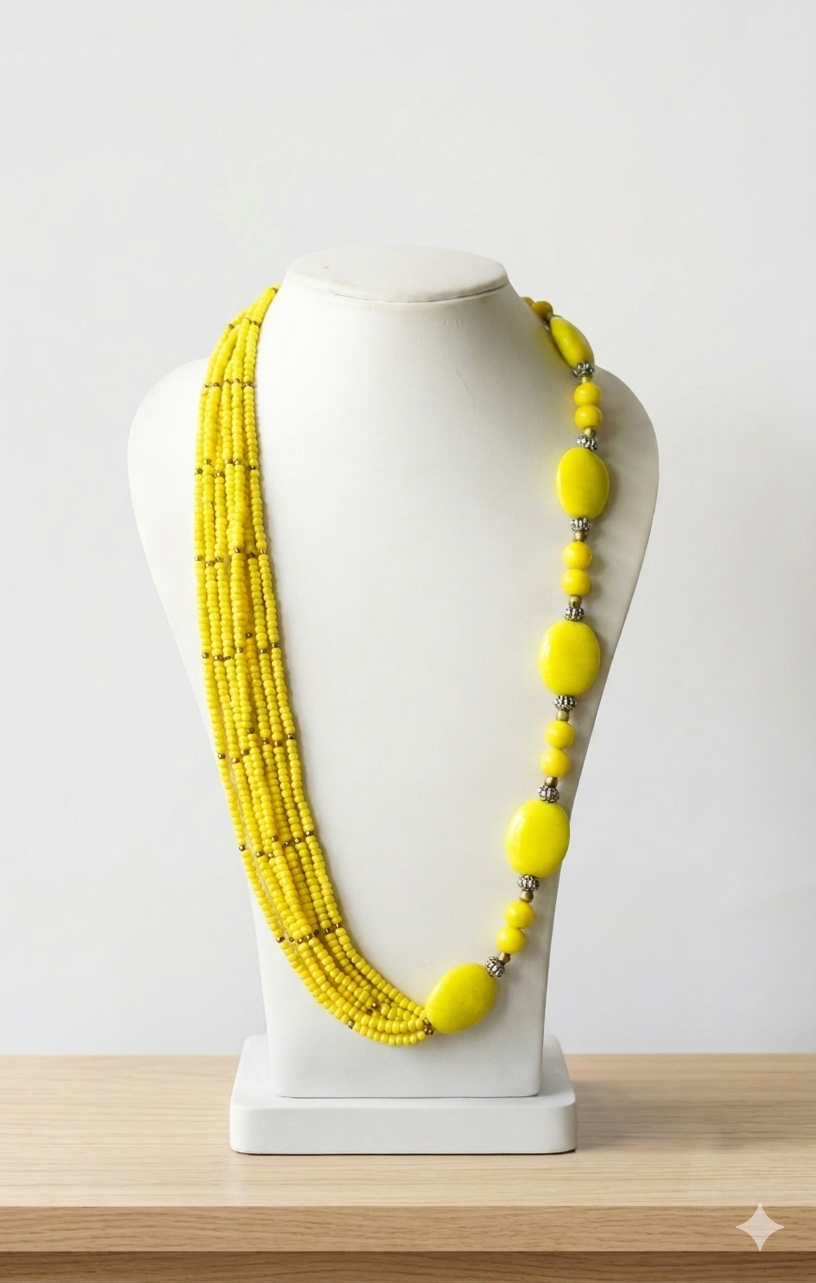 Handcrafted Multi-Strand Bead Necklace with Beaded Accents