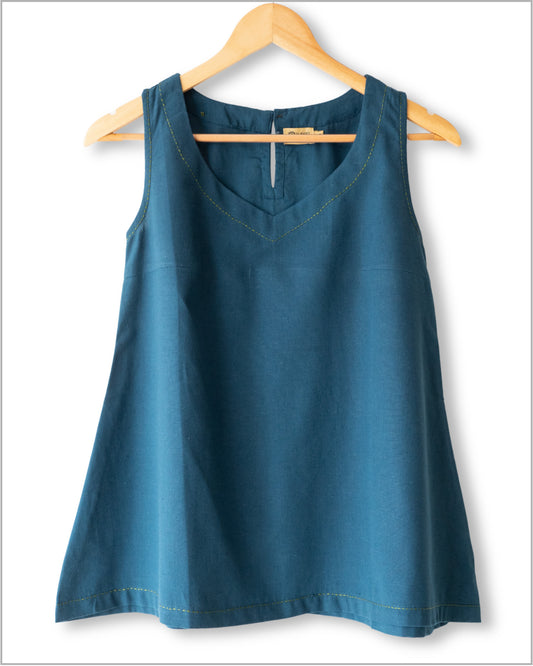 Sleeveless Flex Cotton Top with Kantha Embroidery