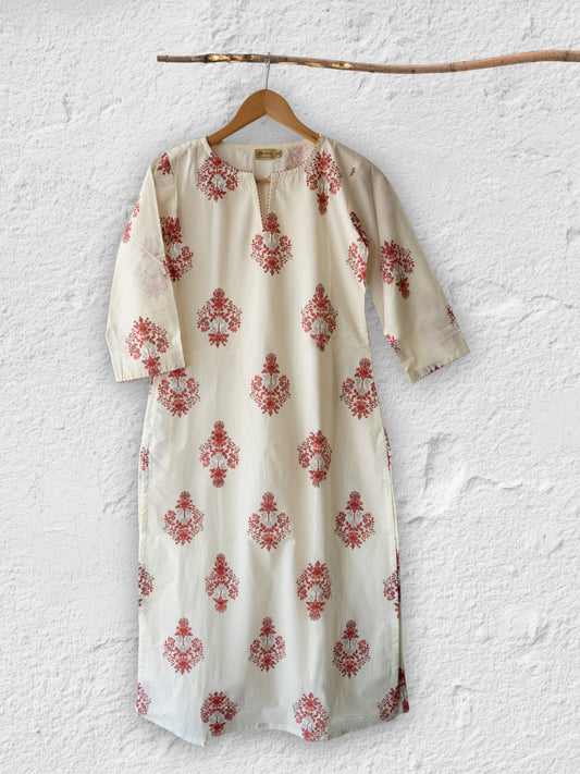 Block Printed Kurta With Beaded Neck