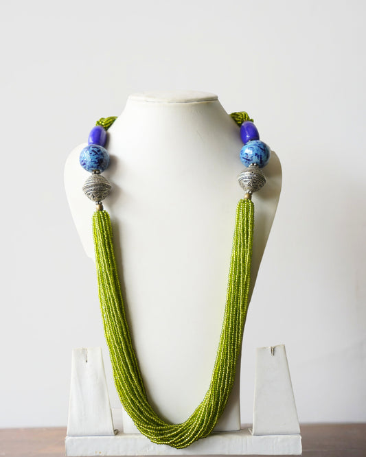 Handcrafted Multi-Strand Necklace with Ceramic and German Silver Accents