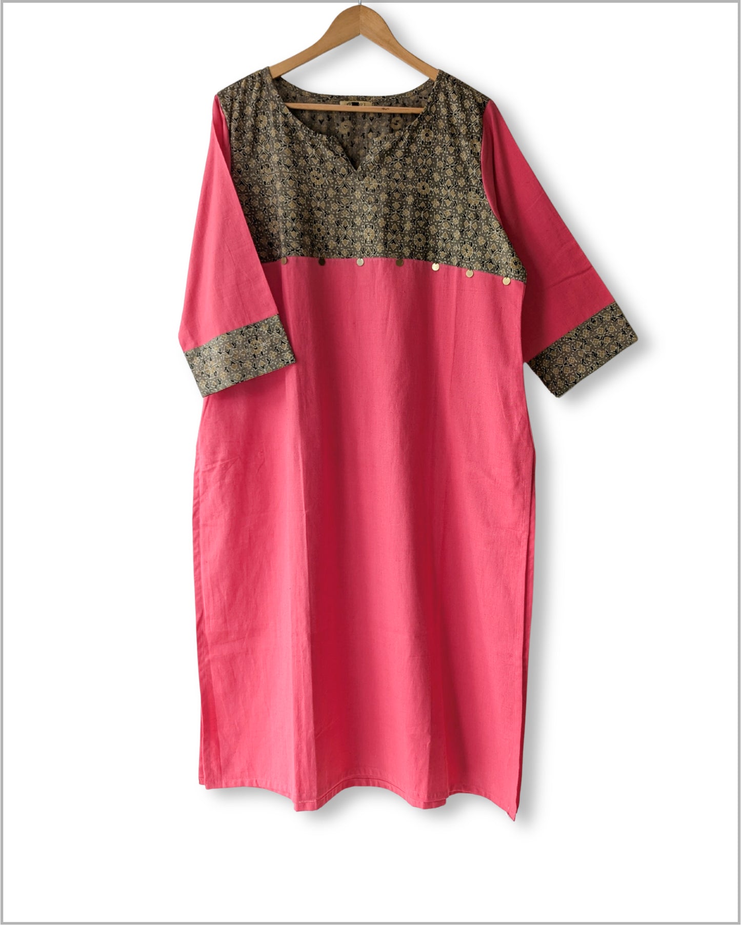 Solid cotton Kurta with Ajrakh yoke