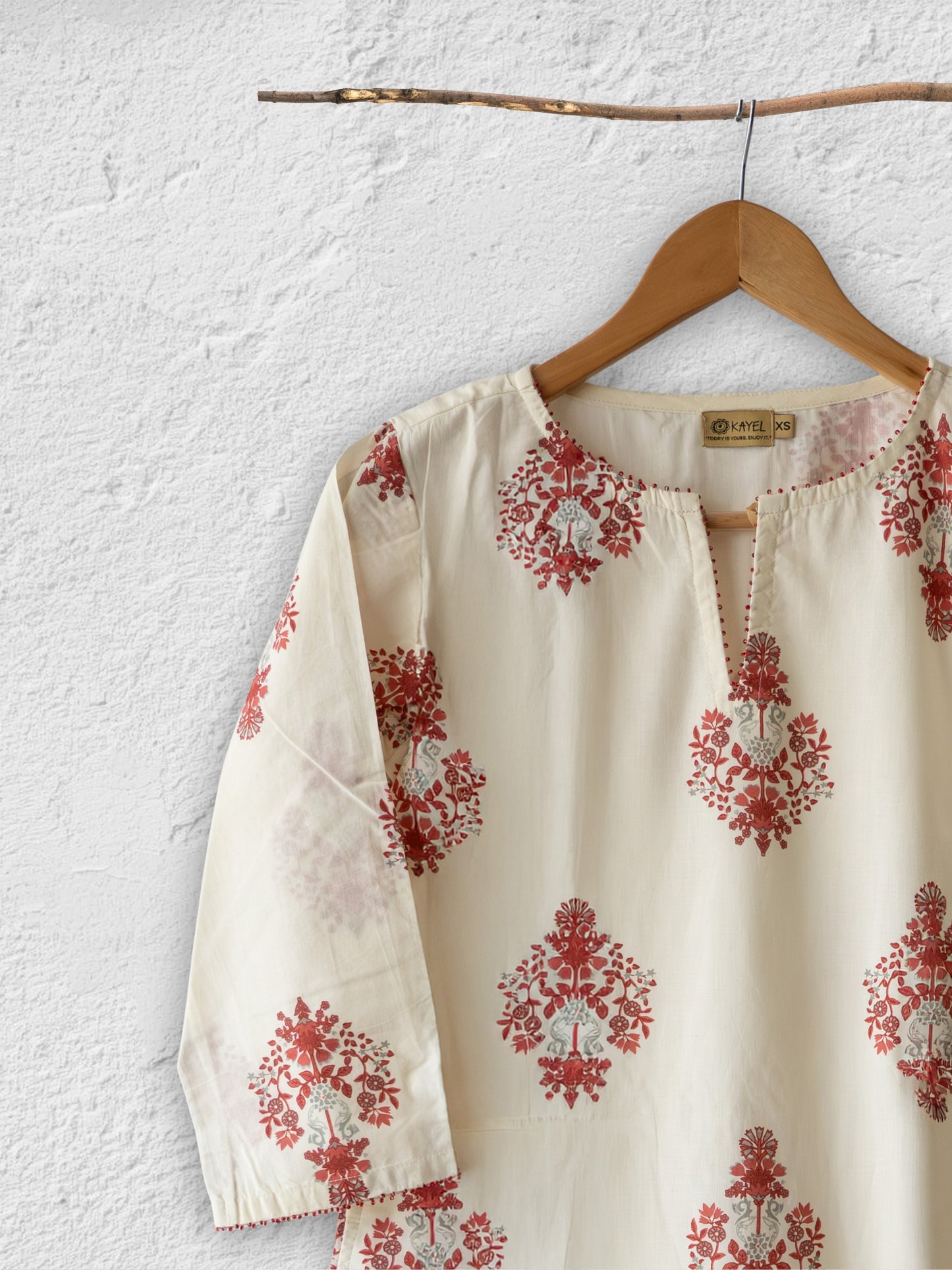 Block Printed Kurta With Beaded Neck