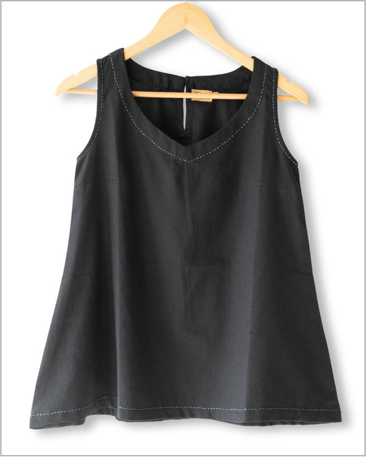 Sleeveless Flex Cotton Top with Kantha Embroidery