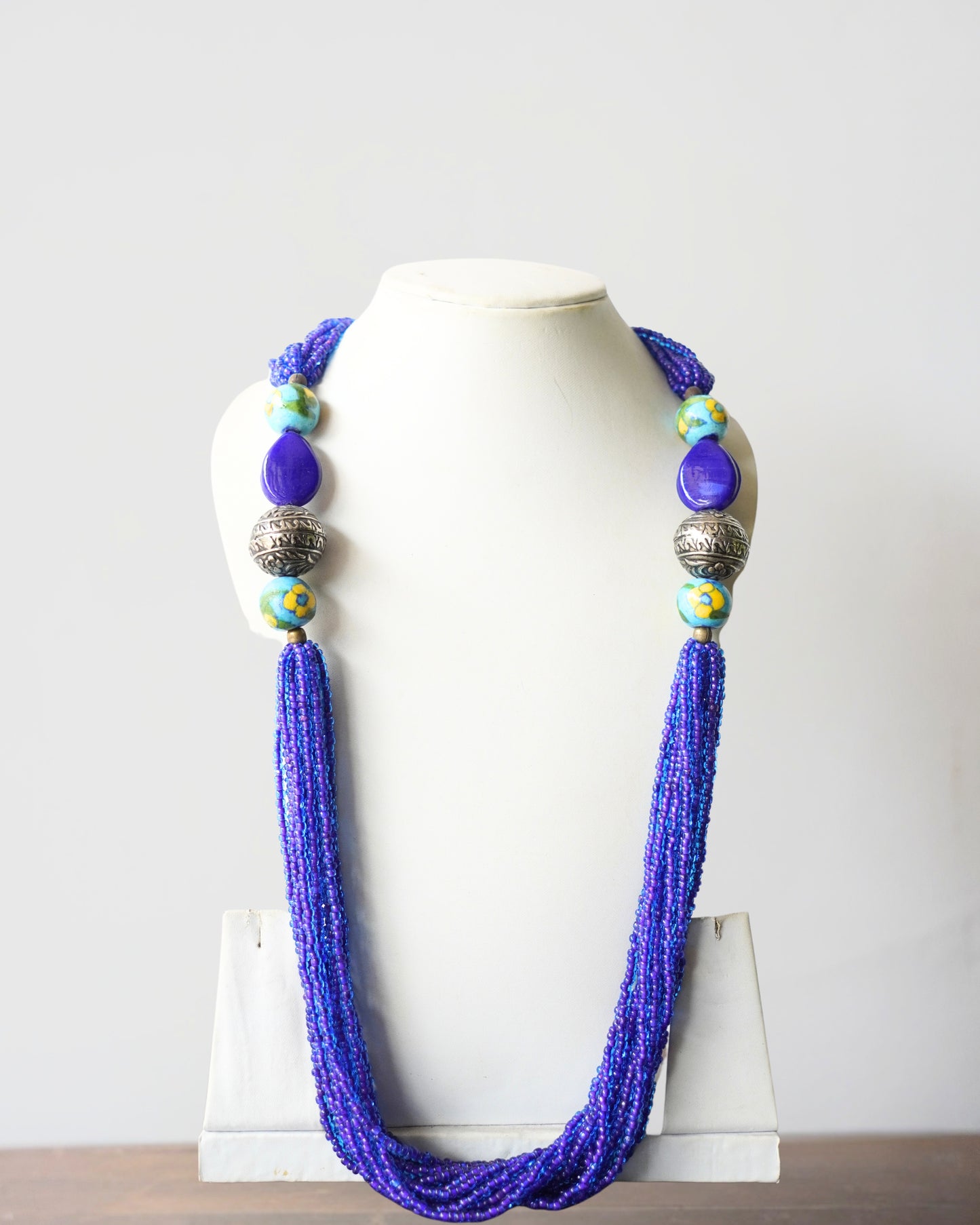 Handcrafted Multi-Strand Necklace with Ceramic and German Silver Accents