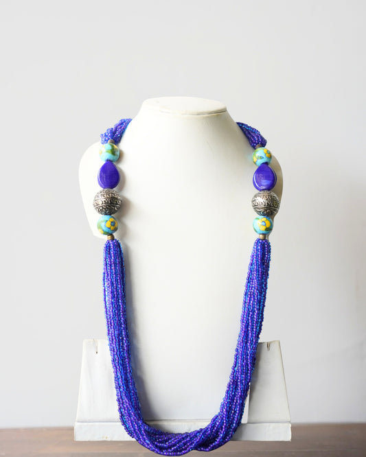 Handcrafted Multi-Strand Necklace with Ceramic and German Silver Accents