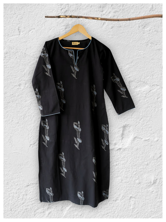 Cotton straight Kurta + Contrast neckline