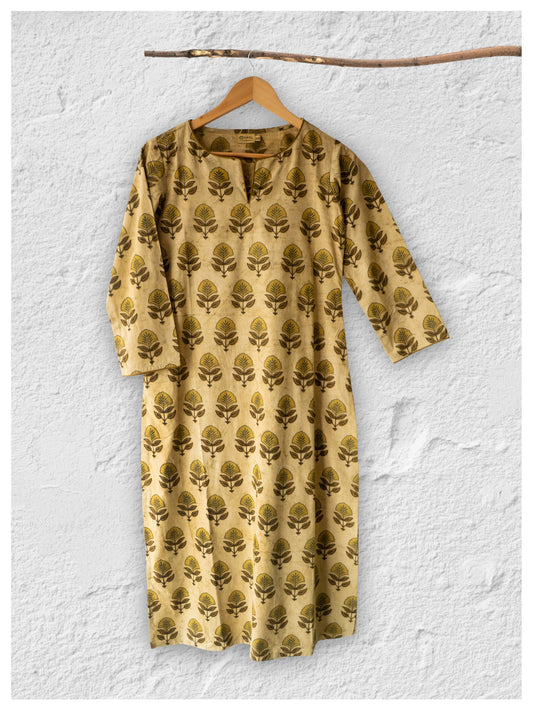 Cotton straight Kurta + Contrast neckline