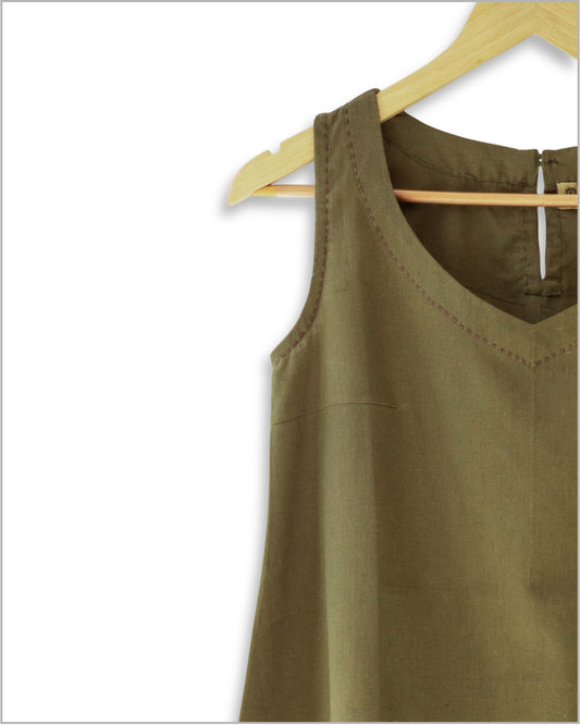 Sleeveless Flex Cotton Top with Kantha Embroidery