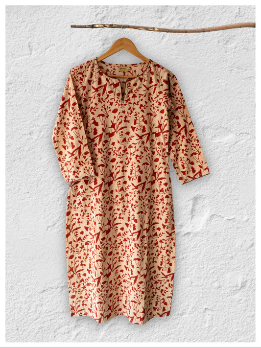 Cotton straight Kurta + Contrast neckline