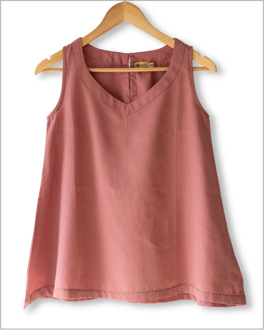 Sleeveless Flex Cotton Top with Kantha Embroidery