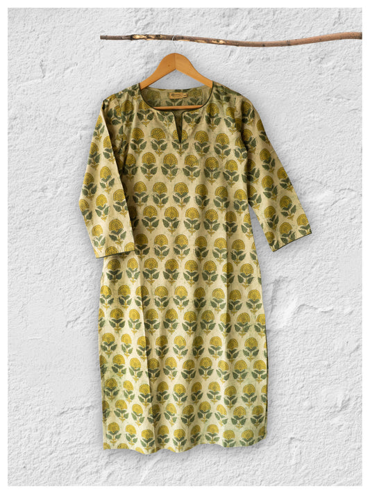 Cotton straight Kurta + Contrast neckline