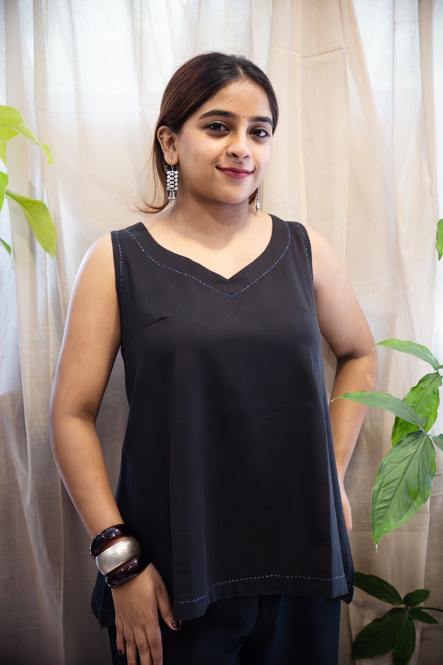 Sleeveless Flex Cotton Top with Kantha Embroidery