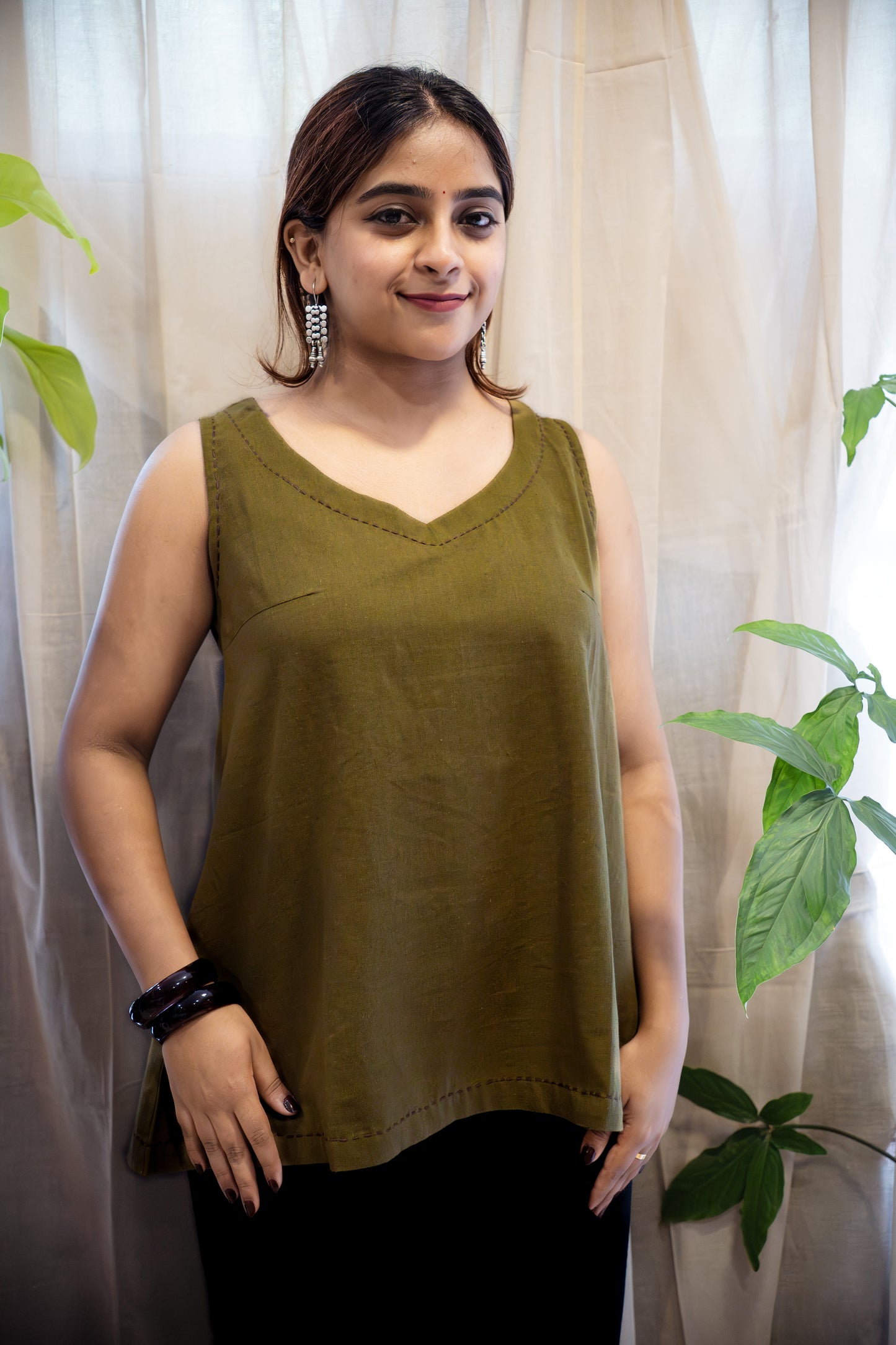Sleeveless Flex Cotton Top with Kantha Embroidery