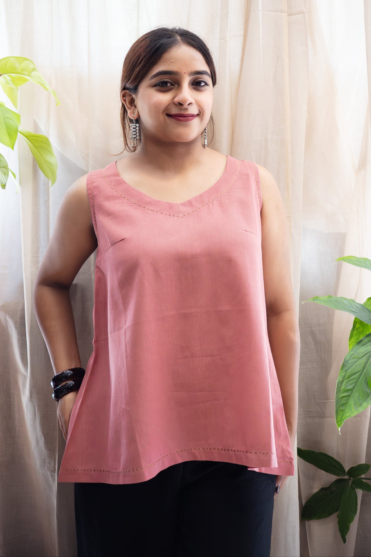 Sleeveless Flex Cotton Top with Kantha Embroidery