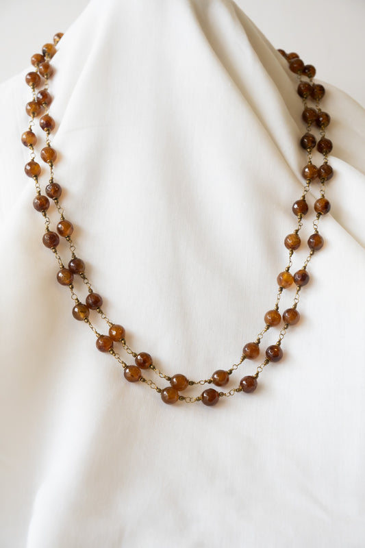 Handmade, hand-twisted agate stone long necklace.