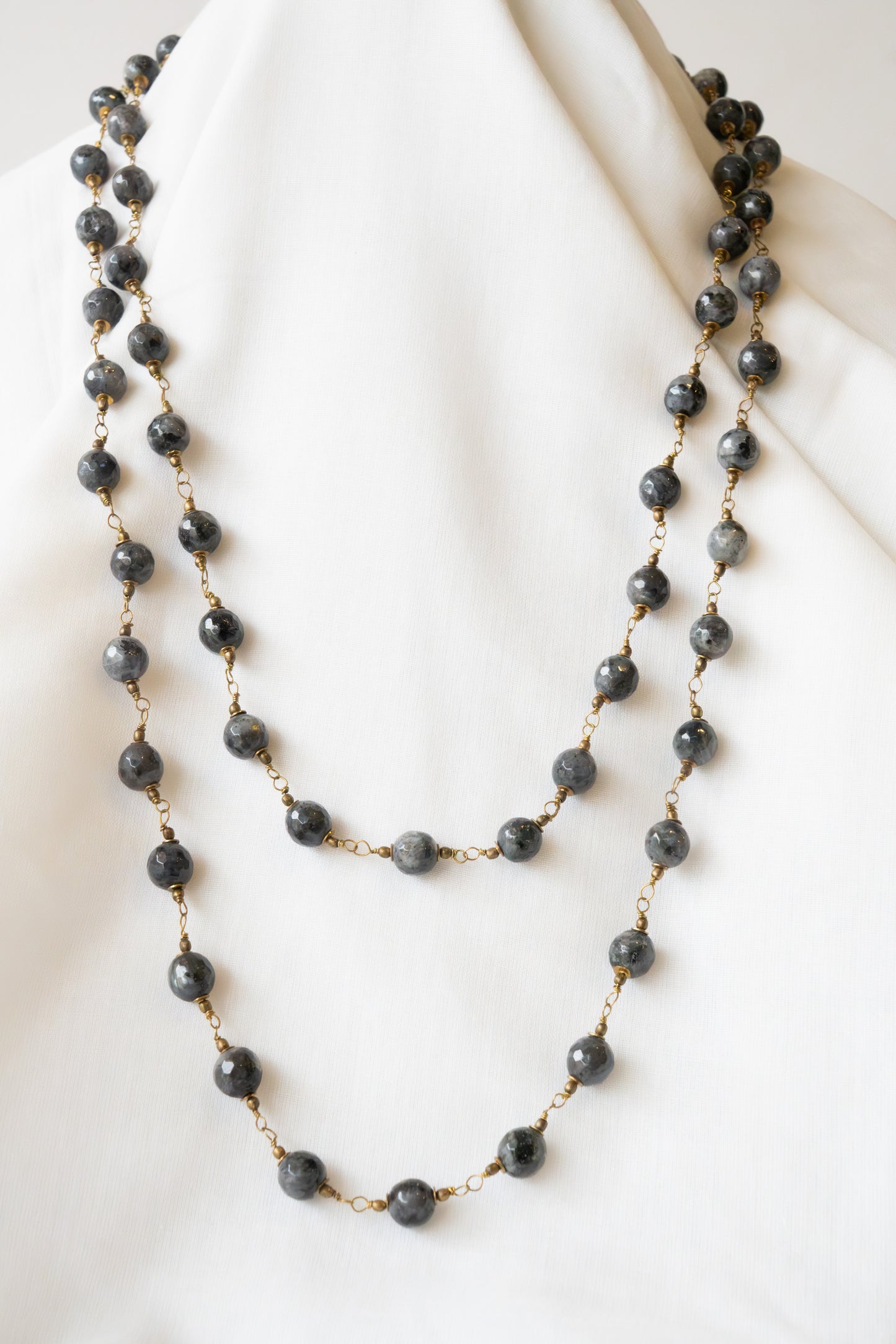 Handmade, hand-twisted agate stone long necklace