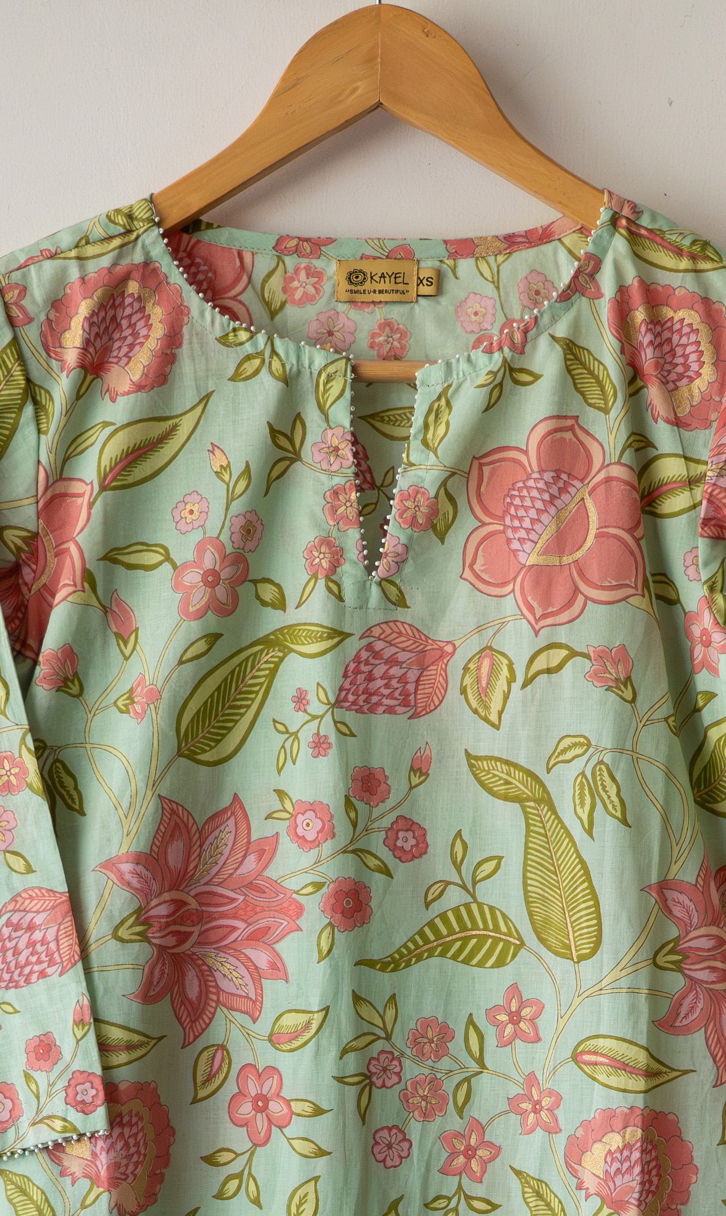 Block Printed Kurta With Beaded Neck