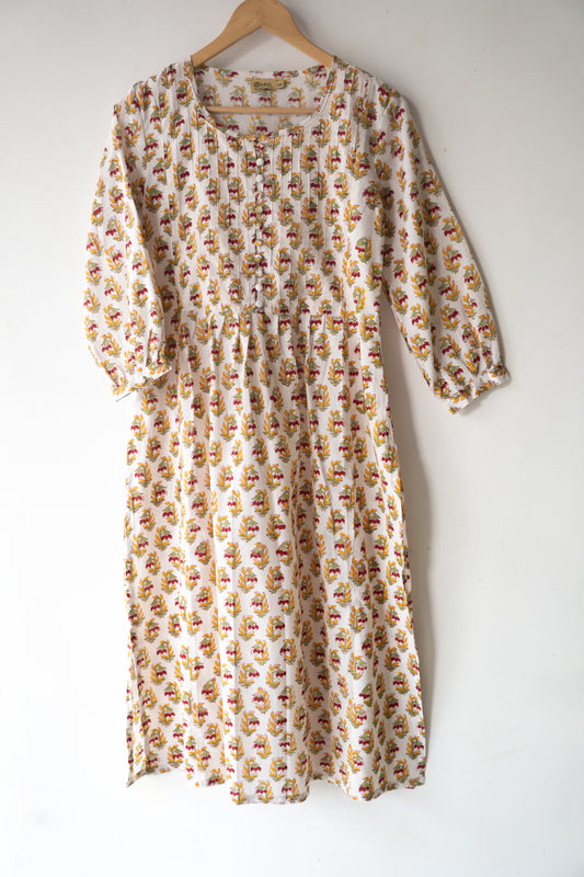 Block Printed Pin Tuck Yoke Kurta